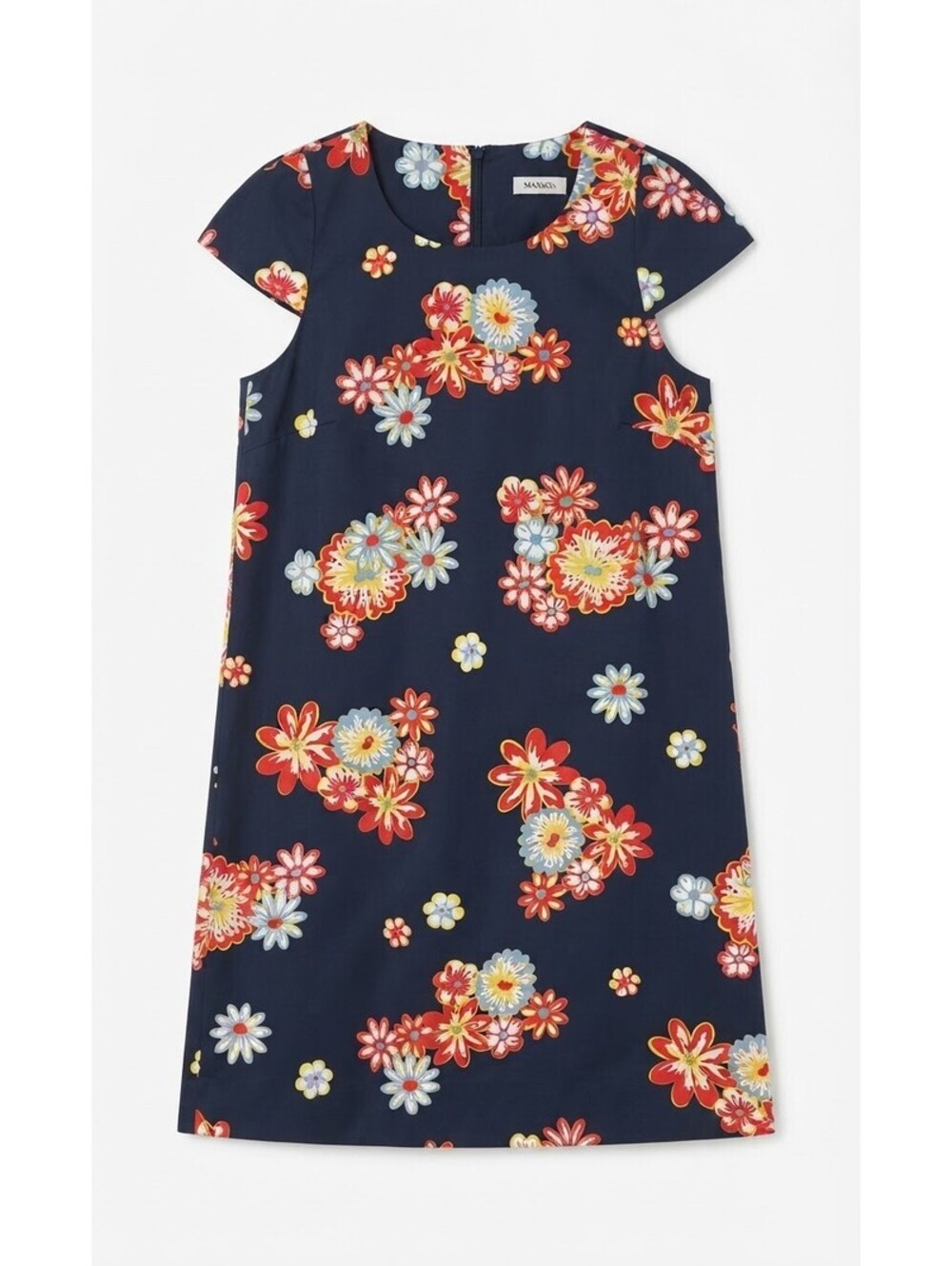 MAX&Co. Navy Blue Floral Shift Dress Size US 8 Cap Sleeve Pockets